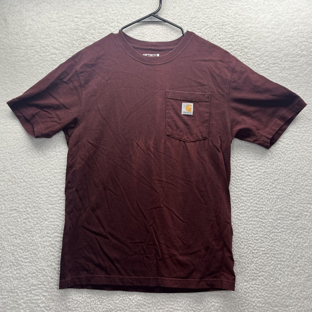 Carhartt Shirt Mens Small Red Pocket Short Sleeve Loose Fit Workwear Thrashed